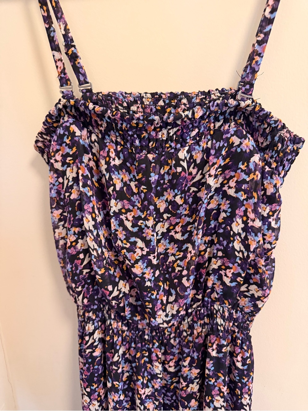 Evereve Floral Spaghetti Strap Maxi Dress - Navy with Purple & Pink